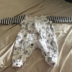 Striped Sleeve Animal Print Baby Onesie